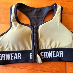 Ryderwear Black and Green Zip Front Sports Bra